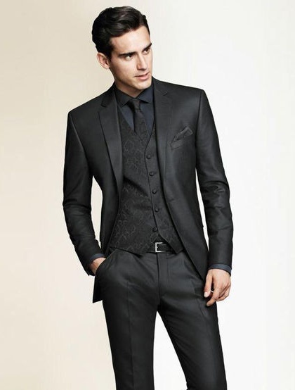 Black Mens Wedding Suits Three Pieces 2019 Custom Made Peaked Lapel Groom Tuxedos Slim Fit Groomsmen Businessmen Suit
