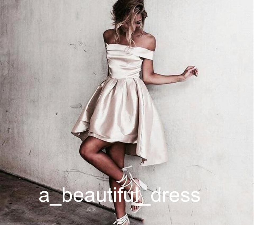cheap short prom Graduation dresses formal cocktail party dress evening gowns sleeves Satin Homecoming Dresses off the shoulder GD7802