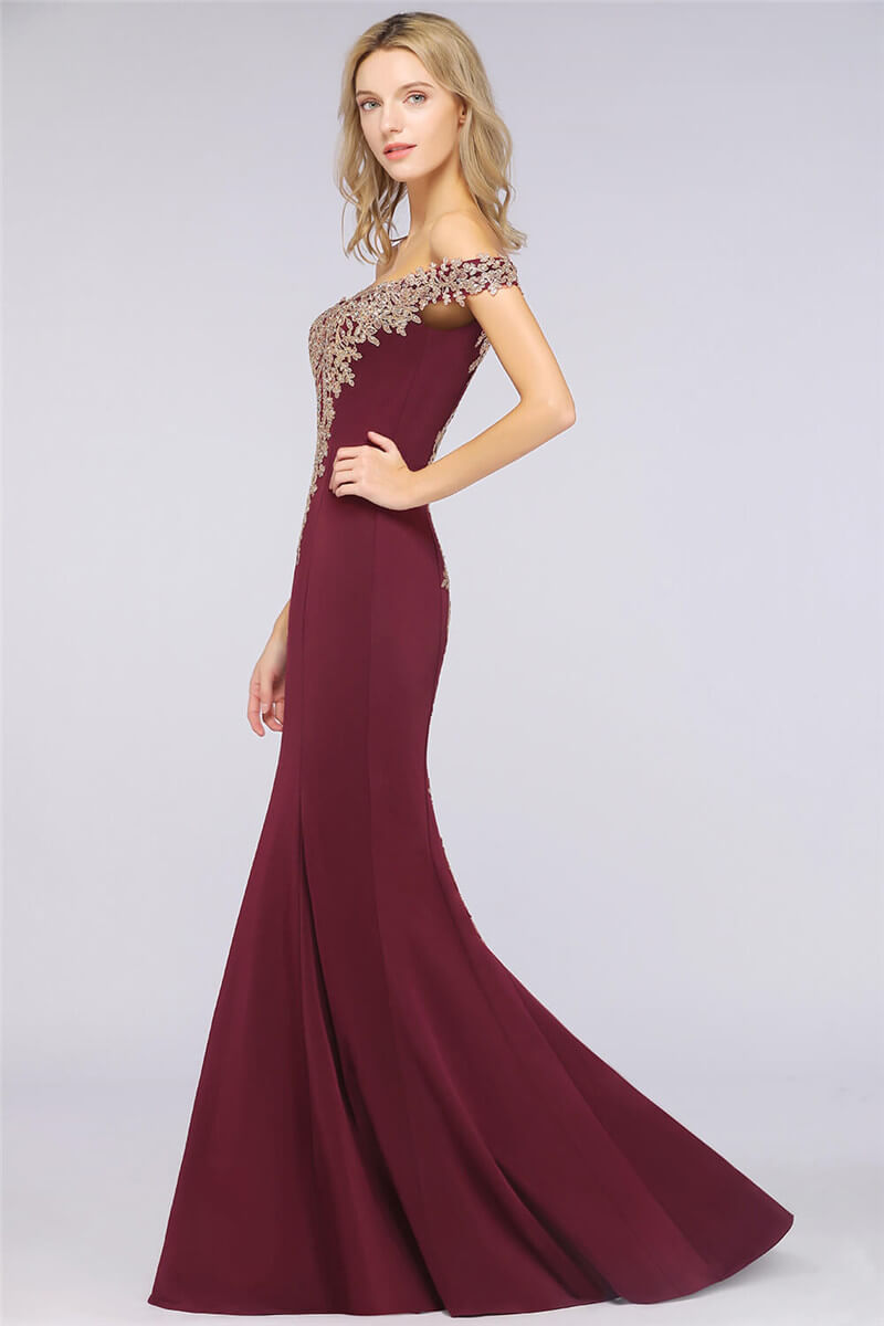 Babyonlinedress 2020 Golden Lace Burgundy Mermaid Prom Dresses Long Sexy Backless Cap Sleeve Evening Party Gowns Vestido de Festa CPS1184