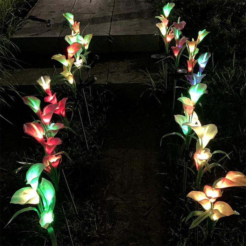 Solar Flower Lamp Outdoor Multi Color Changing LED Calla Lotus Flowers Light for Garden, Lawn, Backyard