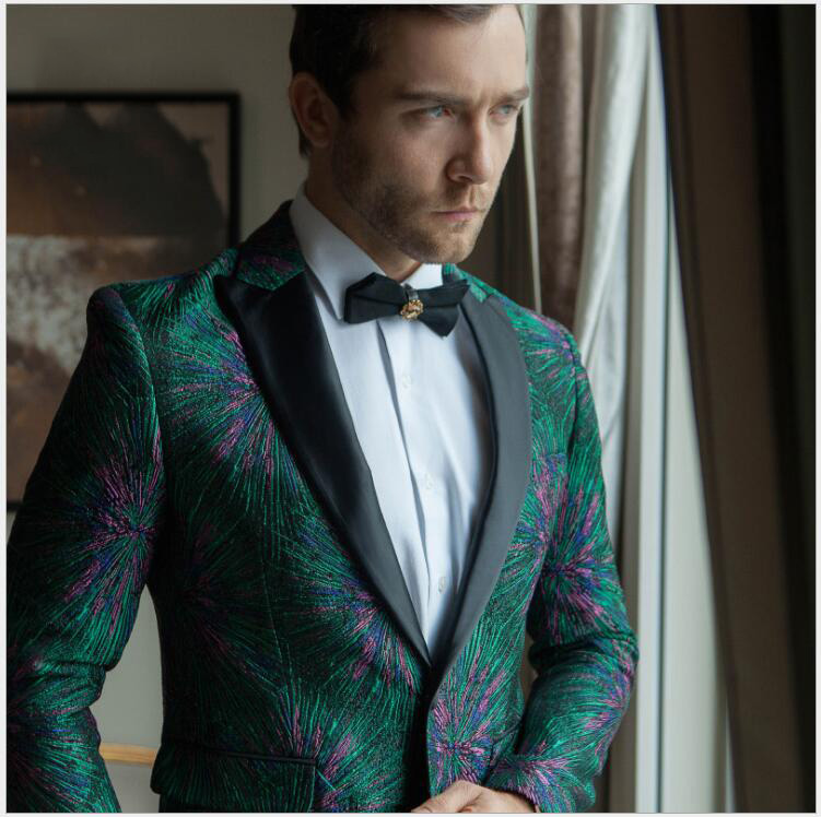 Designer New Brand Men Suits Two Pieces (Jacket+Pant) Evening Party Wear For Gentlemen Prom Wedding Tuxedos With Peaked Lapel For Sale