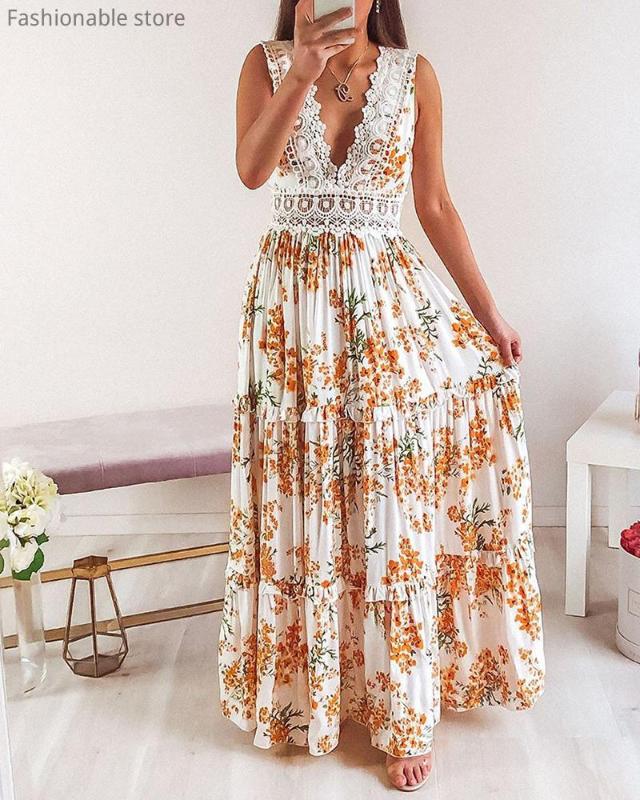 Elegant Women Summer Deep Plunge Lace Trim Sundress Sleeveless Open Back Printed Maxi Dress Holiday Vacation Dress, Red
Elegant Women Summer Deep Plunge Lace Trim Sundress Sleeveless Open Back Printed Maxi Dress Holiday Vacation Dress, Red