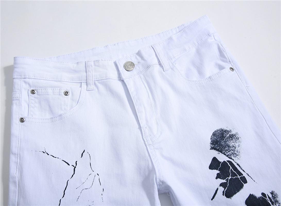 Men's White Printed Jeans Letters English Print Stretch Slim Casual Cotton Denim Pants Mens brand Hip hop Jean Trousers 2020 Hot