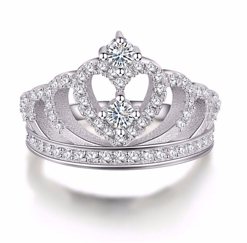 Vecalon Heart Crown Ring 5A Zircon Stone 925 Sterling Silver Promise Engagement Wedding Band Rings for women Finger Jewelry