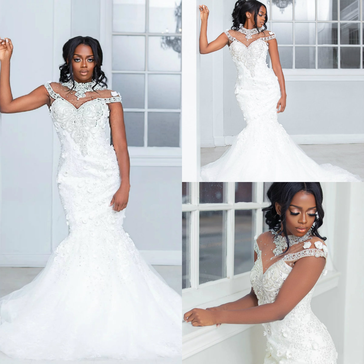 Modern Mermaid Wedding Dresses High Collar vestido de noiva Lace Appliques Beads Slim Sweep Train Formal Bridal Gowns Plus Size, White
Modern Mermaid Wedding Dresses High Collar vestido de noiva Lace Appliques Beads Slim Sweep Train Formal Bridal Gowns Plus Size, White