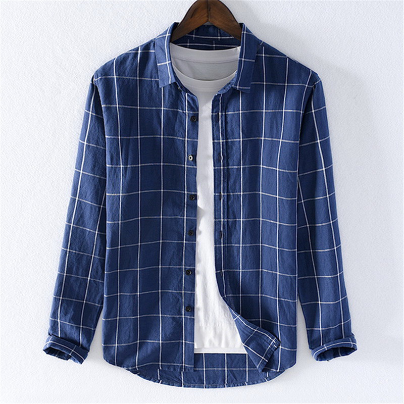 Casual Plaid long sleeve Linen Shirt Men's 2019 new slim fit cotton linen shirt top in autumn 9302, Blue
Casual Plaid long sleeve Linen Shirt Men's 2019 new slim fit cotton linen shirt top in autumn 9302, Blue