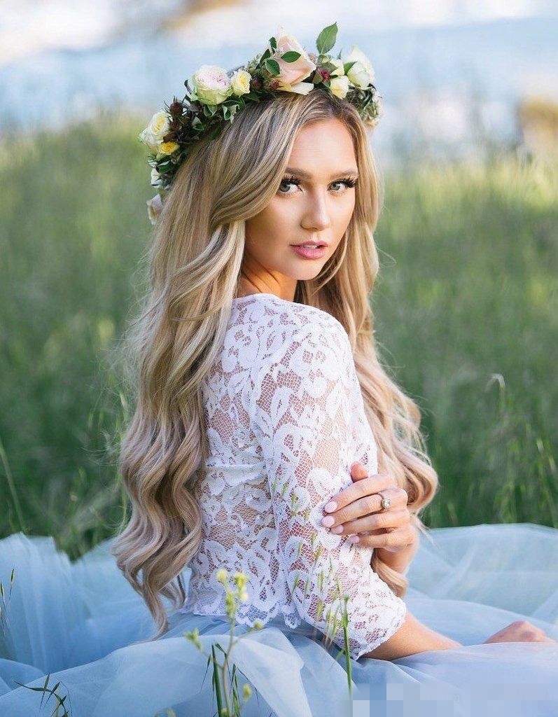 Blue Two Light Piece Homecoming Dresses Jewel Neck White Lace Long Sleeves Tulle A Line Knee Length Prom Party Ball Gown Custom Made