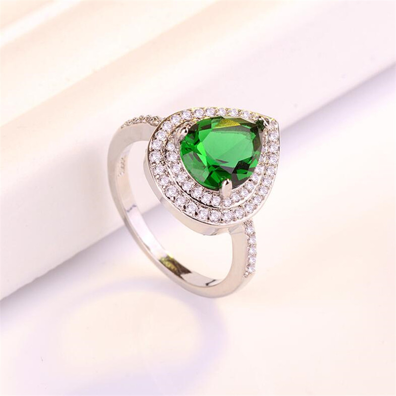 New Arrival Hot Sale Fashion Jewelry 925 Sterling Silver Water Drop Pear Cut Multi Color Diamond Gemstones Women Wedding Band Ring Gift