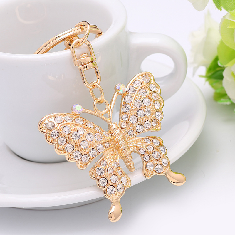 White Butterfly Turtle Pendant Charm Rhinestone Crystal Purse Bag Keyring Key Chain Accessories Wedding Party Lover Friend Gift