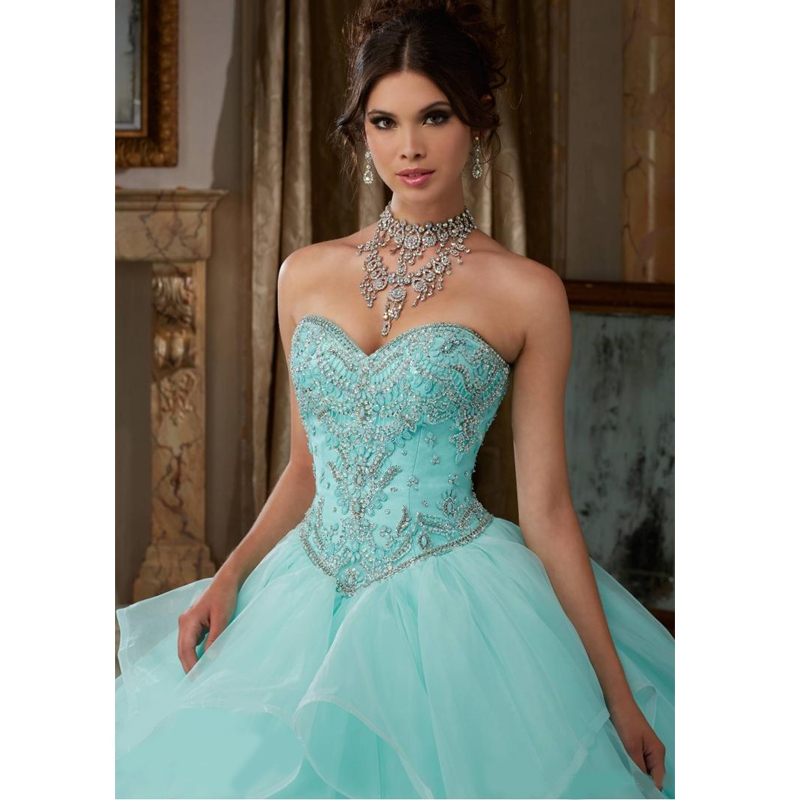 2020 Pricness Quinceanera Dresses Cascading Ruffles Tulle Junior Beaded Crystal Sweet 16 Long Prom Party Gowns Pageant Dresses
