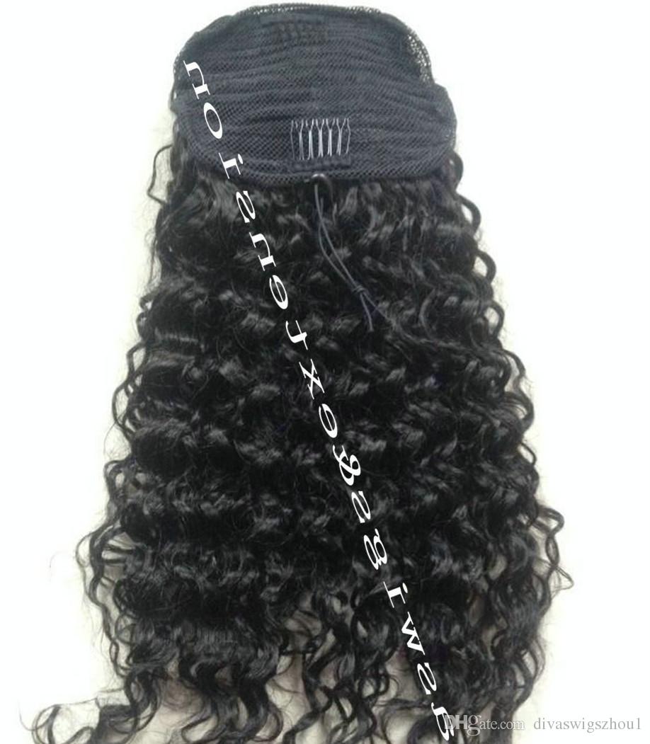 Hot deep wave curly ponytail extension human hair kinky cury clip in drawstring ponytail 10-22inch 120g for sale