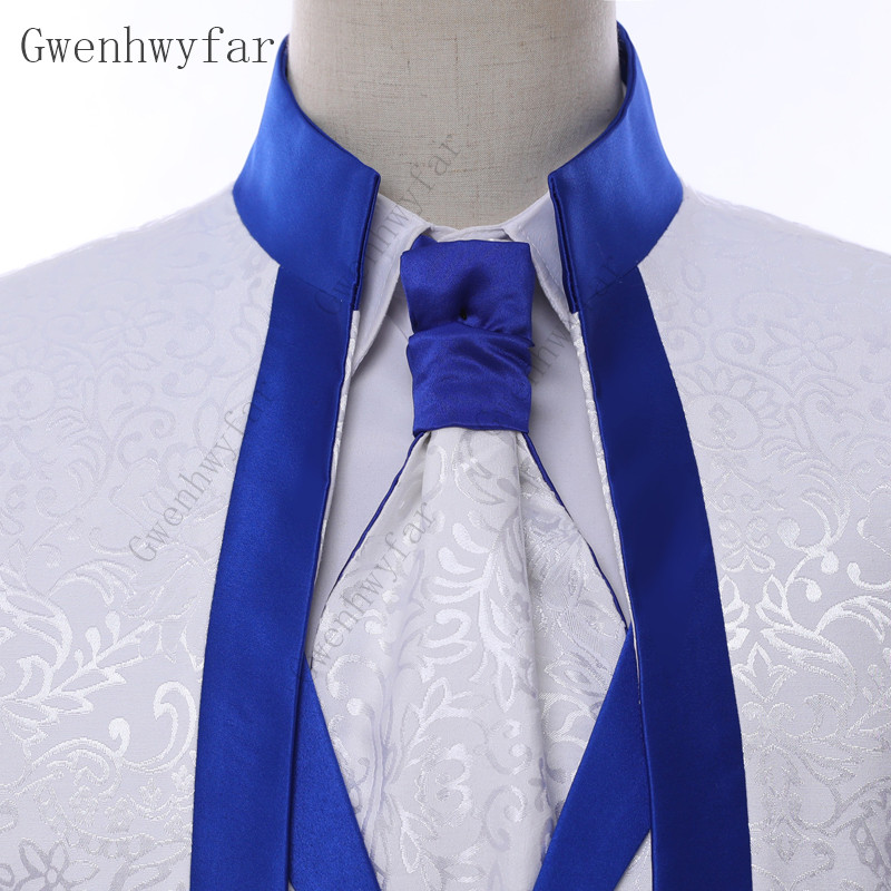 Gwenhwyfar White Royal Blue Rim Stage Clothing For Men Suit Set Mens Wedding Suits Costume Groom Tuxedo Formal Jacketpantsvest