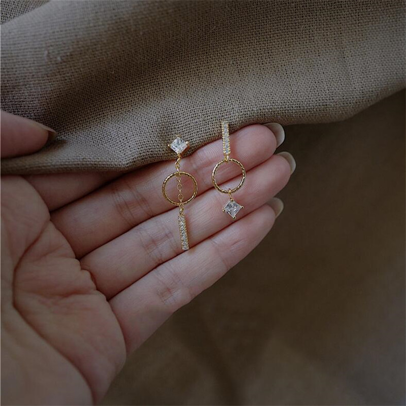 Asymmetry Sier&Gold Fill Princess Topaz Drop Earrings