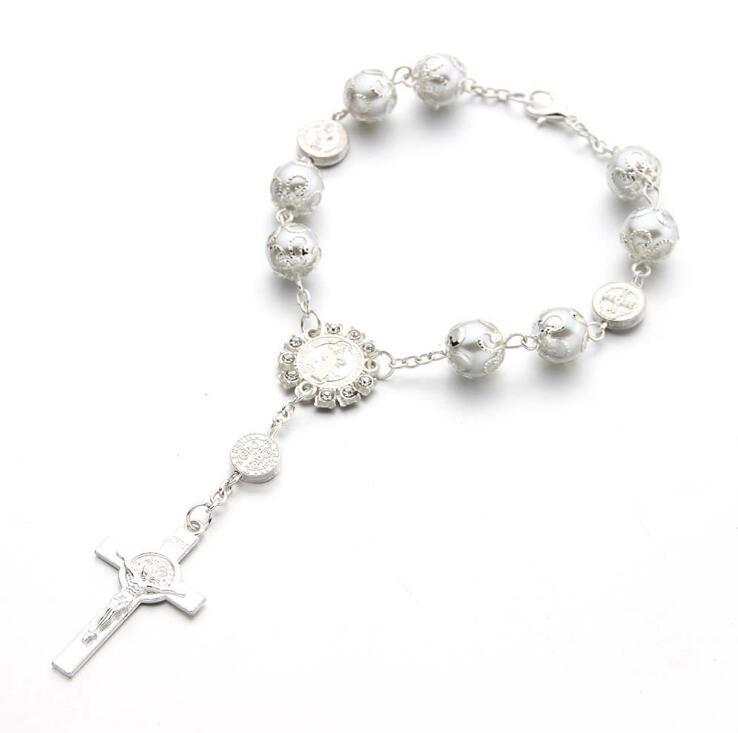 Cross pendant beaded bracelet Jesu Christianism baby shower supplies religion wedding gifts rosary bracelet charm bracelet Religious jewelry
