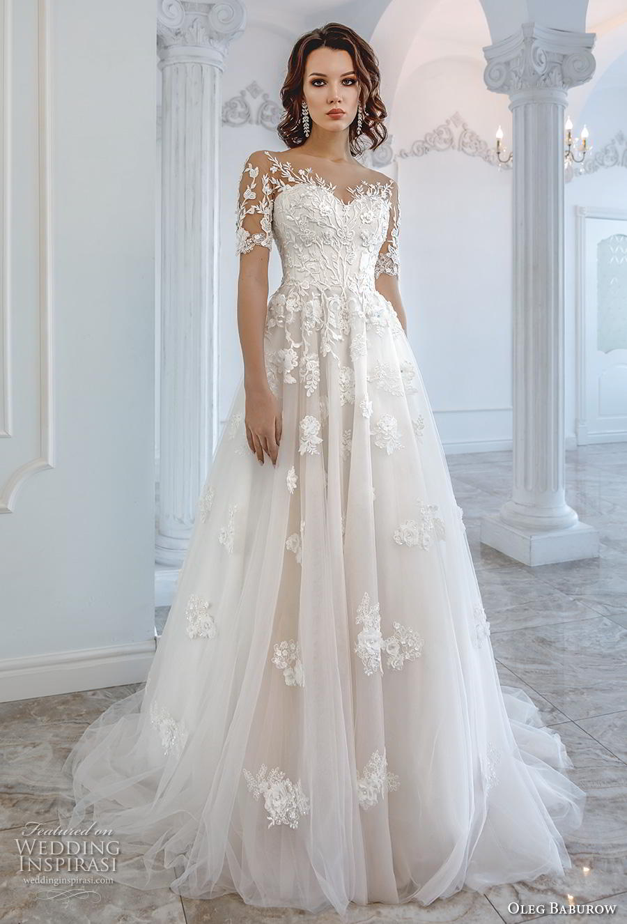 oleg baburow wedding dresses short sleeves lace appliques tulle plus size bridal gowns beach bohemian robe de marie