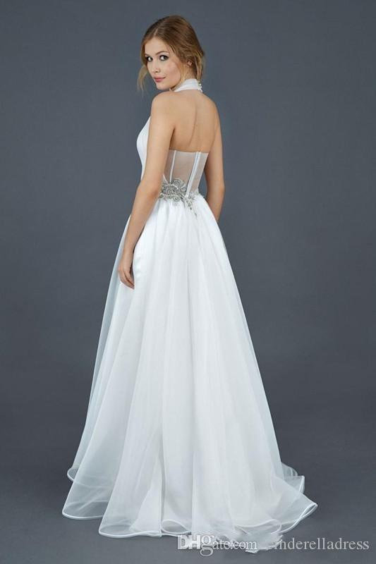 A Organza Stain e Jumpsuits With Overskirt Halter Neck Crystal Beaded Sash Beach Country Style Wedding Dress Jumpsuit