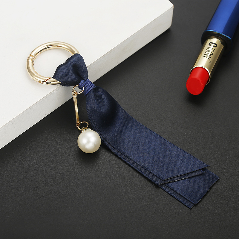 Handmade Fashion Women's Bag Jewelry Pendant Car Key Ring Pearls Detachable Korean Ribbon DIY Accessories Silk Keychain Gift