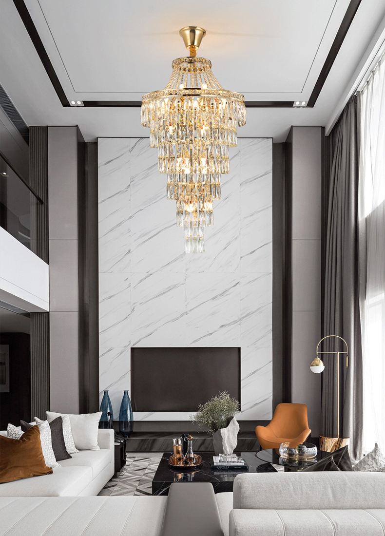 Modern Gold Crystal Chandeliers Lights Fixture LED Crystal Chandelier American Villa Stair Spiral Big Long Drop Lamp Home Indoor Lighting