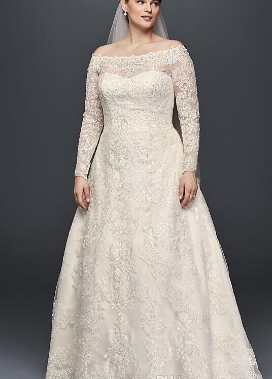 Plus Size Wedding Dresses Bridal Gowns Lace Appliques Beads A Line Robe De Mariee Custom Made Off The Shoulder Long Sleeve Wedding Gowns