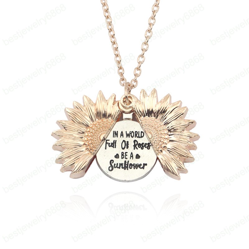 New Women Gold Necklace Custom You are my sunshine Open Locket Sunflower Pendant Necklaces Free Flower Jewelry Christmas Gift