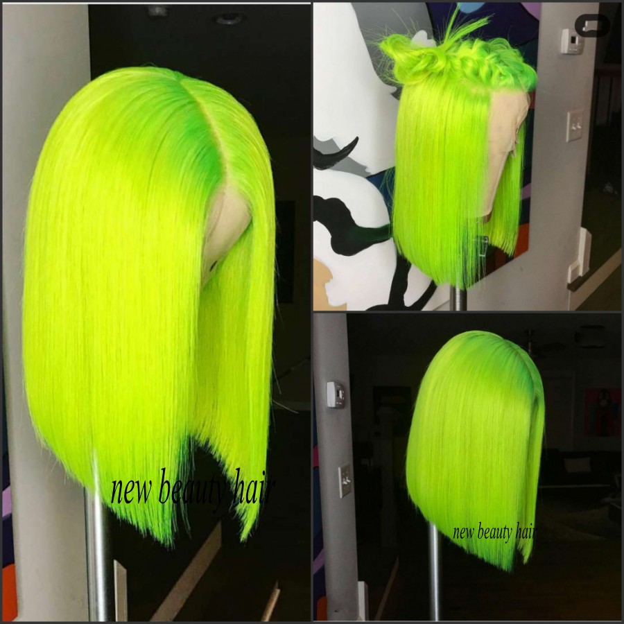 Fashion cheap brazilian full Lace Front Wigs Green short bob wig For white/black Women Heat Resistant straight Synthetic cosplay Wig