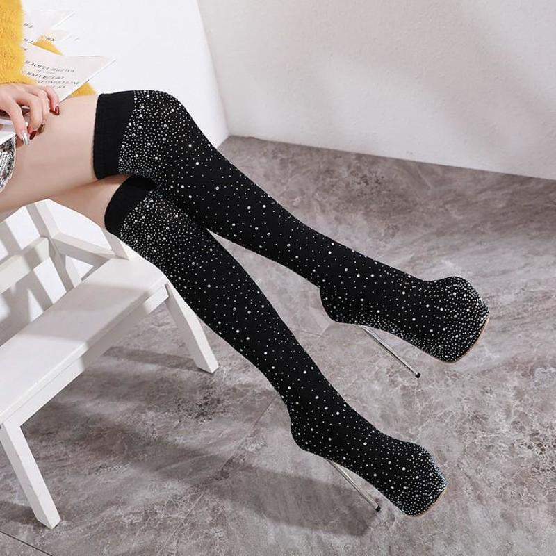 women boot Over-the-Knee Slip-On luxury shoes women designers Super High 16cm fashion Thin Heels platform boots Socks Sequins, Black
women boot Over-the-Knee Slip-On luxury shoes women designers Super High 16cm fashion Thin Heels platform boots Socks Sequins, Black