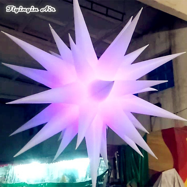 Hanging Inflatable Bright Star Model 2m Lighting Thorn Starlight Personalized Air Blown Balloon With Led Light For Party Night Decoration