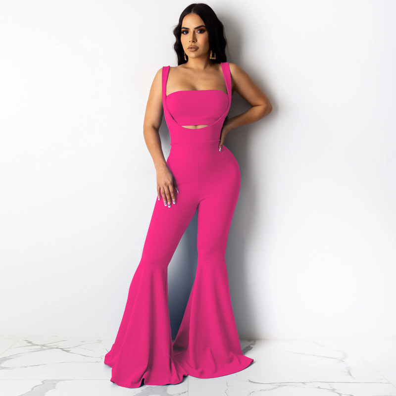 New Summer Women designer bell-bottomes chest wrap+jumpsuits solid color two piece set fashion strapless bra rompers Beautiful vest flared pants 2670