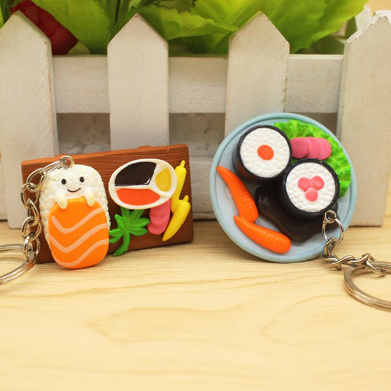 New Style Japanese Cuisine Sushi Salmon Simulation Food Keychain Pendant Mr. Miss Bag Car Key chain Creative Small Gift