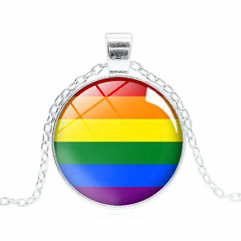 Gay Pride necklace Homosexual Time Gem Cabochon rainbow pendant necklace Fashion sweater chain accessories Free shipping