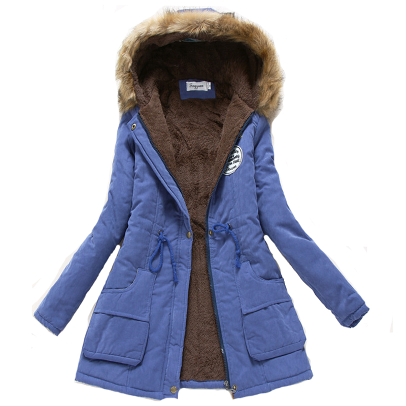 Fashion-Women Winter Warm Coat Female Autumn Hooded Cotton Fur Plus Size Basic Jacket Outerwear Slim Long Ladies chaqueta