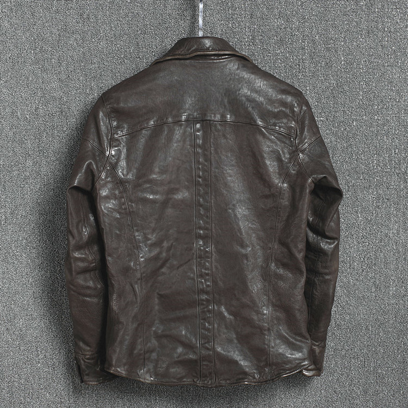 Genuine Leather Jacket Vintage Slim Men's Leather Jacket Men Motorcycle Sheepskin Coat Short Jaqueta Couro 16301888M01-2 YY411