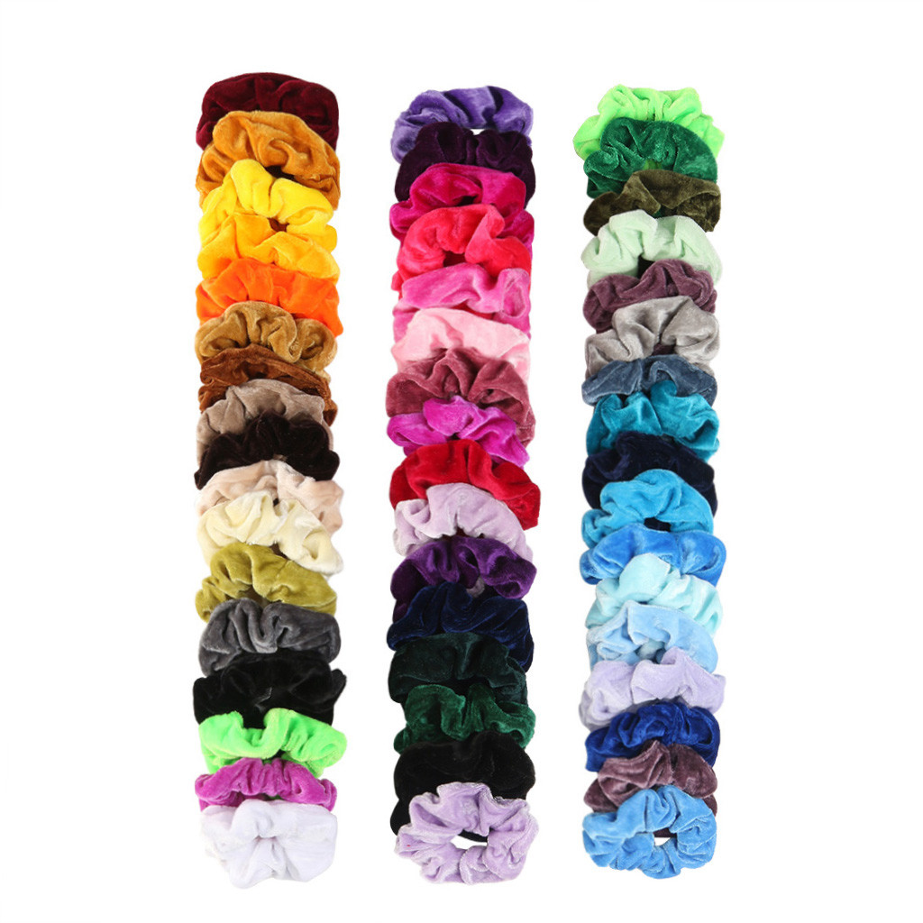 50 Colors Vintage Hair Scrunchies Stretchy Velvet Scrunchie Pack Women Elastic Hair Bands Girl Headwear Plain Rubber Ties