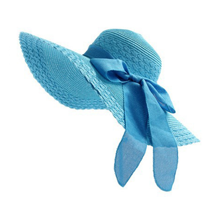 2020 New Wide Brim Summer Hats For Women Vacation Leisure Beach Hat Ribbon Bow Sun Visor Straw Hat Panama Woman's Sun Caps T200104
