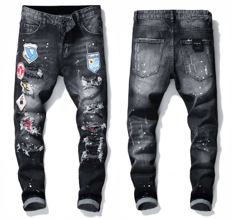 Men Badge Rips Stretch Black Jeans Men's Fashion Slim Fit Washed Motocycle Denim Pants Panelled Hip HOP Trousers 10200 4LER, 1045
Men Badge Rips Stretch Black Jeans Men's Fashion Slim Fit Washed Motocycle Denim Pants Panelled Hip HOP Trousers 10200 4LER, 1045