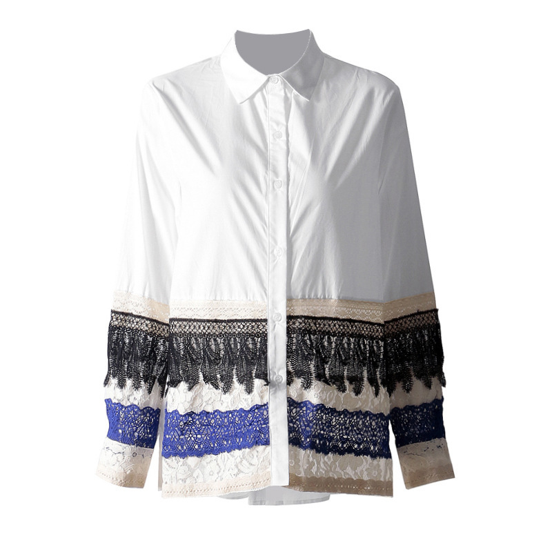 ASYMSAY New 2019 Women's Vintage Shirt Hit Color Split Joint Lace Shirt Black Blue Color Long Sleeve Women Tops AL1312
ASYMSAY New 2019 Women's Vintage Shirt Hit Color Split Joint Lace Shirt Black Blue Color Long Sleeve Women Tops AL1312