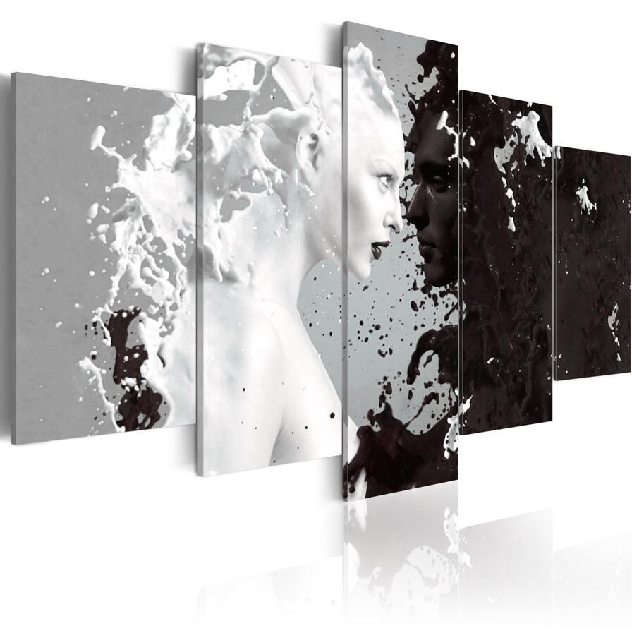 ( No Frame ) Canvas Print Modern Fashion Wall Art the Black and White Abstract Ink Character Love for Home Decoration Choose Color & Size