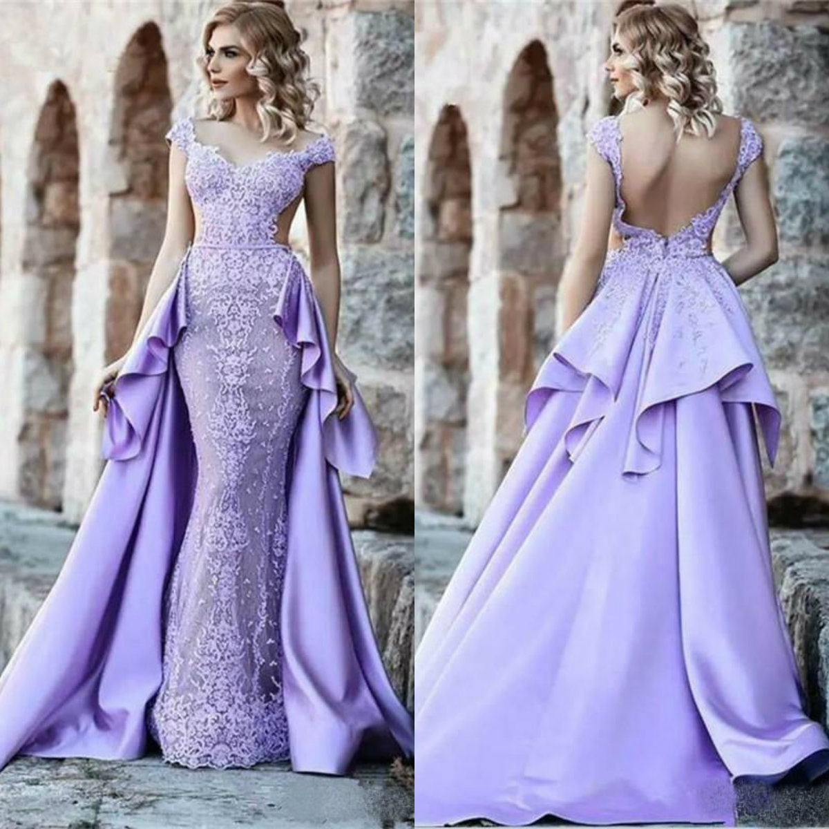 Custom Made Mermaid Prom Dresses Detachable Train Lace Appliques Arabic Dubai Evening Dress Sexy Backless Party Gowns