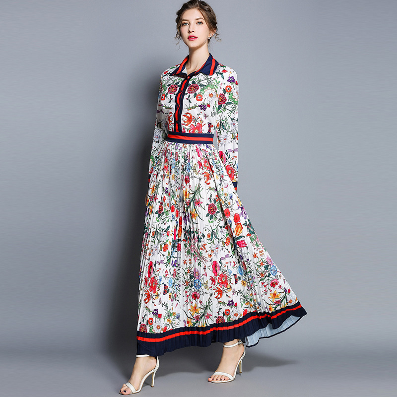 Top New Women's Runway Floral Print Button Front Lapel Neck Pleated Dress High Quality Office Ladies Sexy Slim Evening Party Maxi Dresses, Multi
Top New Women's Runway Floral Print Button Front Lapel Neck Pleated Dress High Quality Office Ladies Sexy Slim Evening Party Maxi Dresses, Multi