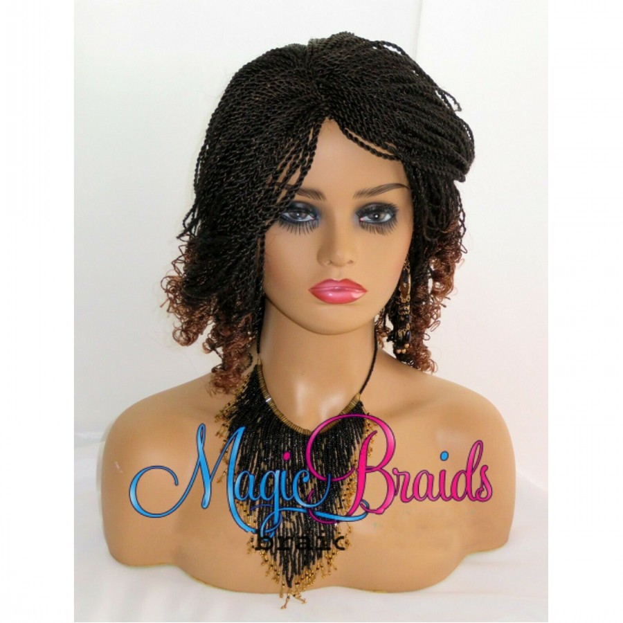 New kinky twist style Synthetic Braids Wigs ombre brown full lace front short Braided Wigs for Black Women