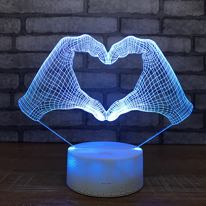Led Acrylic Bed Custom 3D Small Night Lights Love Heart Hand Decorations Gift for Baby Room Lights Usb Led Kids Lamp