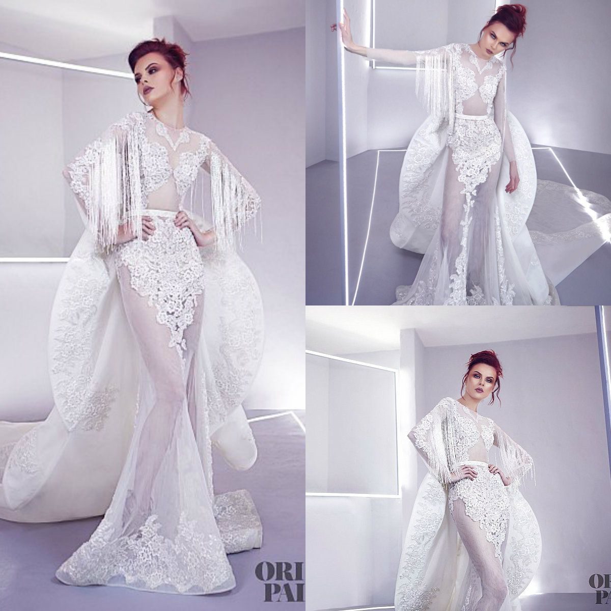 2019 Modest Mermaid Wedding Dresses Lace Applique Beading Jewel Neck Tassel Luxury Wedding Dress With Long Train Vestidos De Novia Gowns