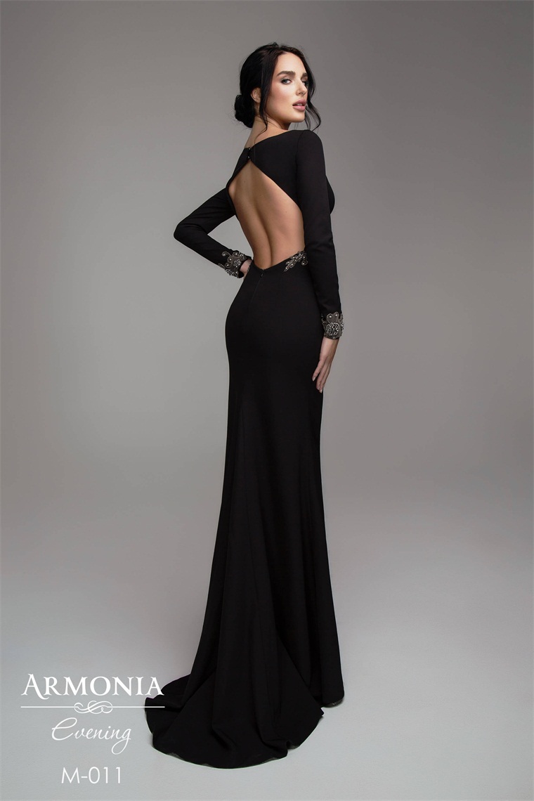 2020 Black Mermaid Evening Dresses Scoop Neck Beaded Long Sleeves Prom Dress Backless Ruffle Sweep Train Custom Made Formal Party Gown