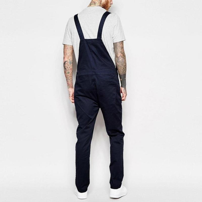 Men's White Denim Overalls Casual Slim Fit Suspender Jumpsuit With Pockets - Streetwear Style B4