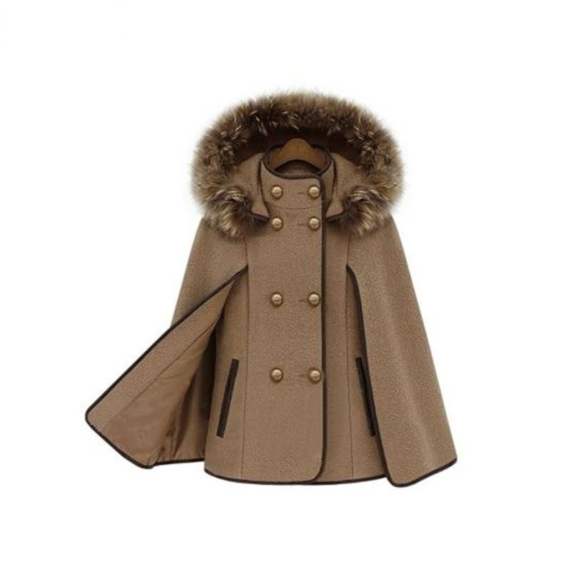 Europe And America Fashion Hooded Detachable Fur Collar Shawl Coat Winter New Women &#039;S Cloak Camel Wool Jackets Coat Female от DHgate WW