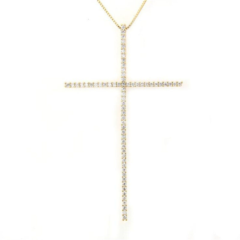 Classic Large Size Cross Pendant Necklace For Women Charm Jewelry Cubic Zircon CZ Diamond Crucifix Christian Ornaments Accessories G
