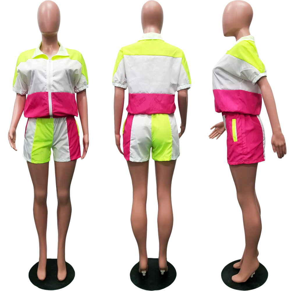 Haoyuan Plus Size Two Piece Set Summer Clothes For Women Matching Sets Neon Top And Biker Shorts Sweat Suit Casual Tracksuit MX190809