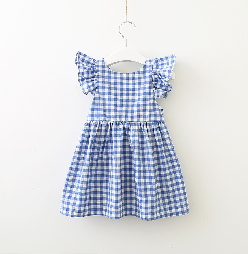 Baby Girls Dress Kids Plaid Backless Ruffle Sleeve Back Bow Cross Cotton Dresses 2019 New Summer Fahsion Children Boutique Clothing 2 Colors