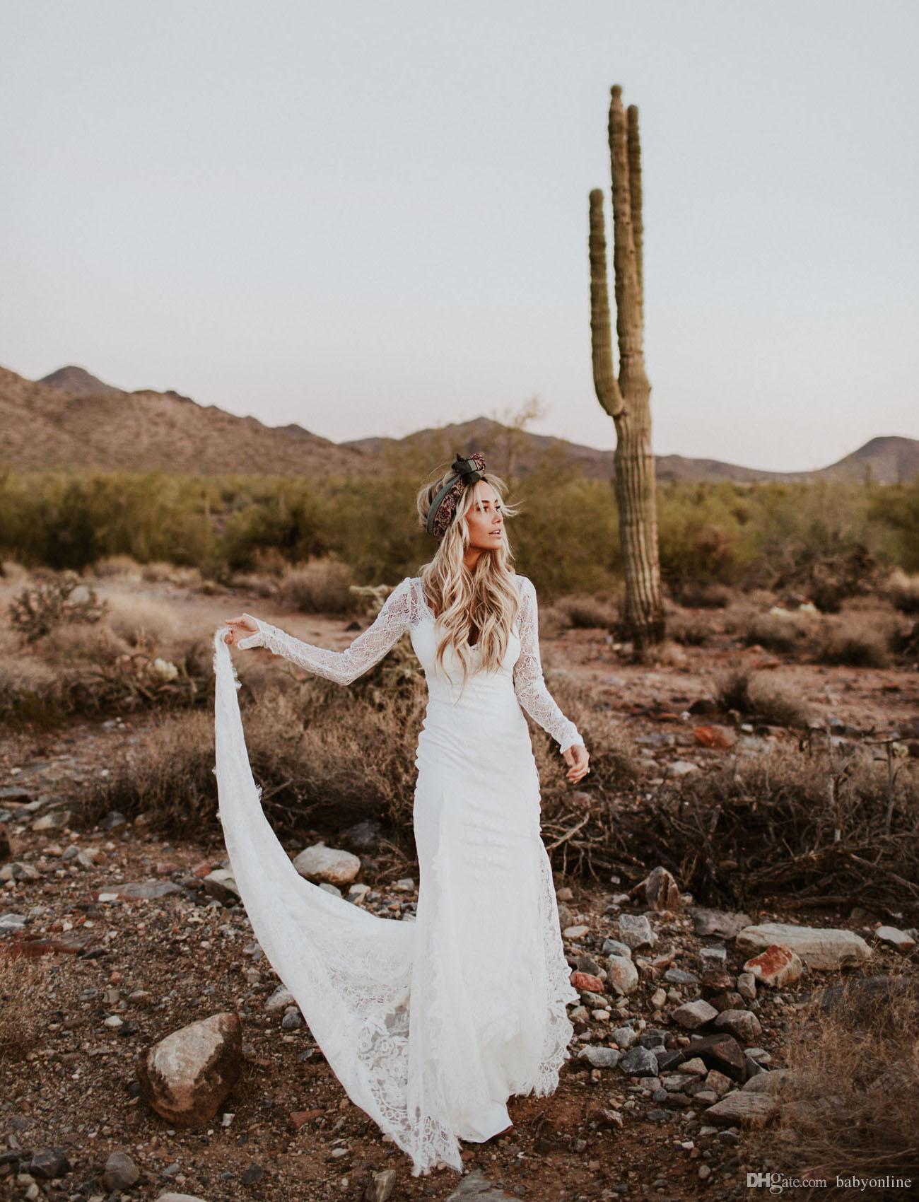 Modern Beach Sexy Full Lace Mermaid Dresses Long Sleeves Boho Backless Wedding Dress Bridal Gowns Custom Vestidos De Noiva