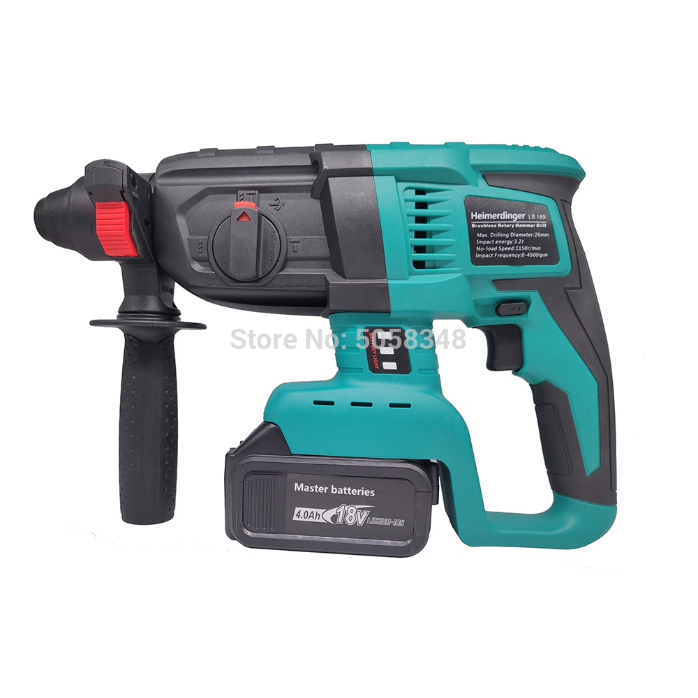 

rechargeable brushless cordless rotary hammer drill electric Hammer impact drill with one 18V 4000mAh battery